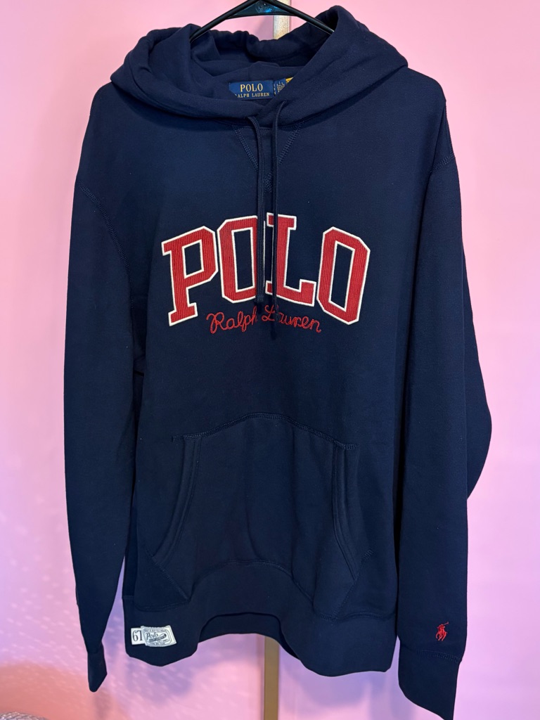 Polo By Ralph Lauren Navy Hoodie With Red Applique Logo